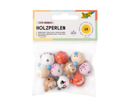 folia Perles en bois CUTE ANIMALS, rond