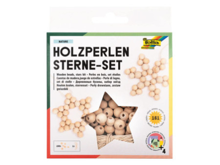 folia Kit Etoiles en perles en bois NATURE, 161 pièces