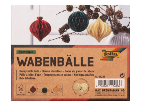 folia Boule alvéolée CHRISTMAS, set de 3 boules
