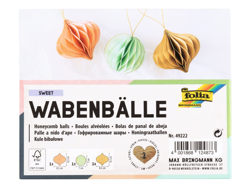 folia Boule alvéolée SWEET, set de 3 boules