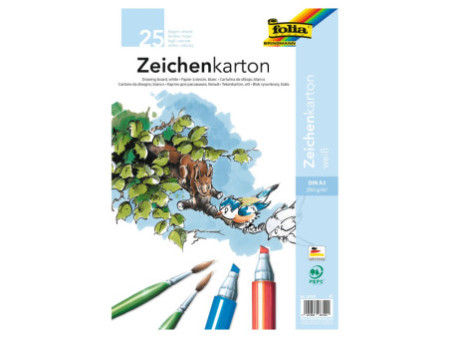 folia Feuille de carton à dessin, A3, 200 g/m2, blanc