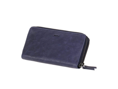 MIKA Portefeuille pour dames, en cuir, couleur : bleu marine