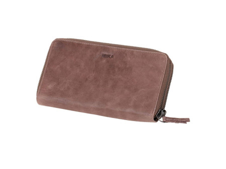 MIKA Portefeuille pour dames, en cuir, couleur : gris-brun