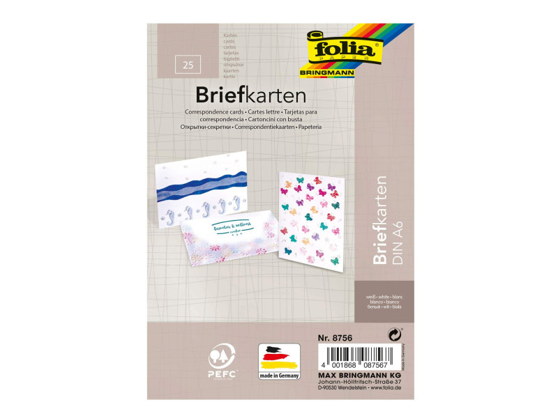 folia Carte-lettre, 190 g/m2, A6, blanc