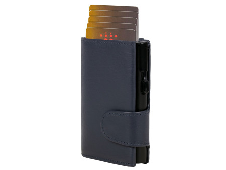 CLICKSAFE Porte-monnaie avec porte-cartes, cuir Nappa, bleu/