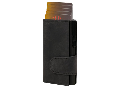 CLICKSAFE Porte-monnaie avec porte-cartes, cuir Hunter, noir