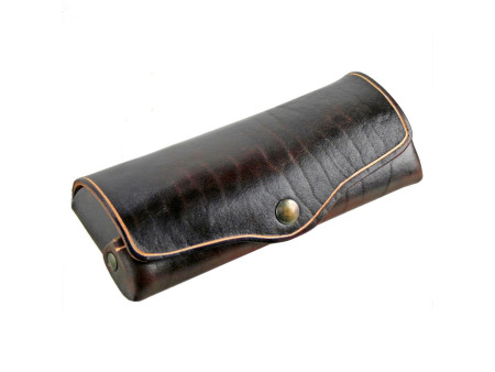 MIKA Etui à lunettes, grand, cuir, bouton-pression, marron