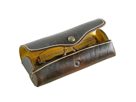 MIKA Etui à lunettes, grand, cuir, bouton-pression, marron