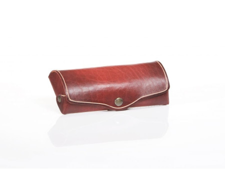 MIKA Etui à lunettes, grand, cuir, bouton-pression, rouge