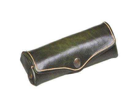 MIKA Etui à lunettes, grand, cuir, bouton-pression, vert