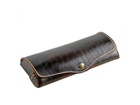 MIKA Etui à lunettes, petit, cuir, bouton-pression, marron