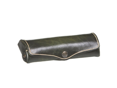 MIKA Etui à lunettes, petit, cuir, bouton-pression, vert