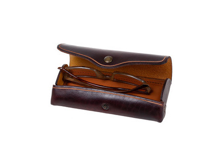 MIKA Etui à lunettes, petit, cuir, bouton-pression, bleu