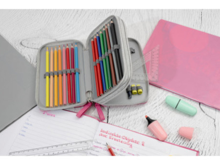 EBERHARD FABER Étui scolaire double rabat, 30 pièces, rose
