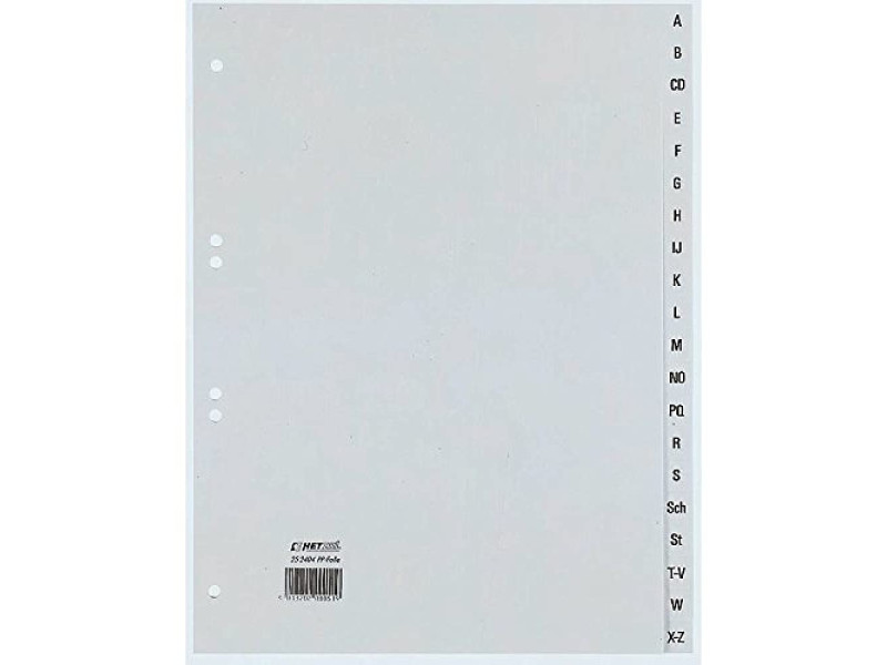 HETZEL Intercalaires en plastiques, A-Z, A4, PP, 20 touches