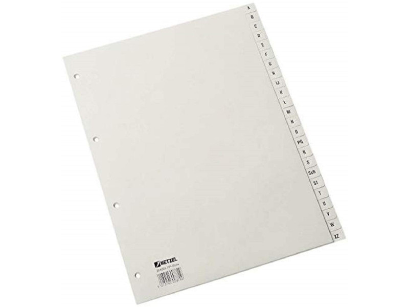 HETZEL Intercalaires en plastique, A-Z, A4, PP, gris, 20