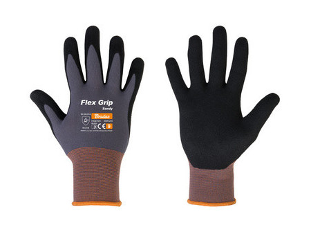 Bradas Gants de travail Flex Grip Sandy, noir/gris, M