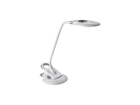 Hansa Lampe de bureau à LED Swirl, pied/pince, blanc/argent
