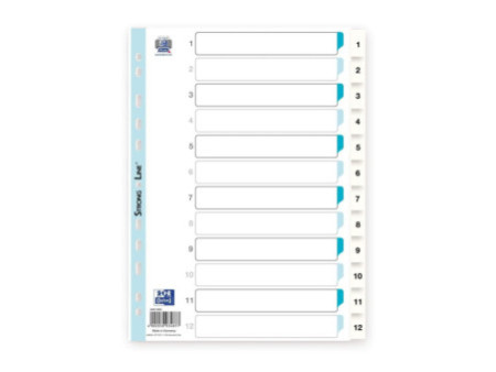 Oxford Intercalaires en plastique, chiffres, A4, 12 touches