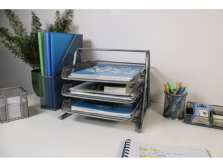 WEDO Corbeille à courrier Office, 3 compartiments, argent