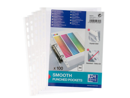Oxford Pochettes perforées, A5, PP, 0,06 mm, transparent