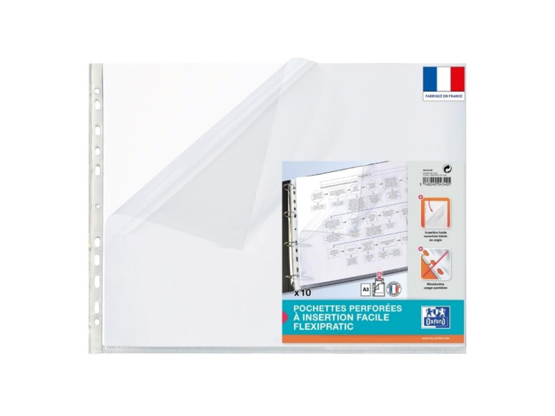 Oxford Pochette perforée, A3 paysage, PP, transparent lisse