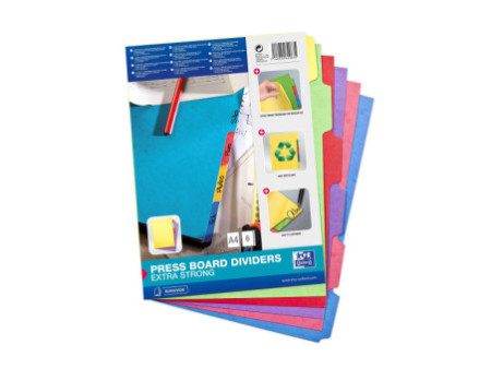 Oxford Intercalaires carton, uni, A4, multicolore, 6 touches