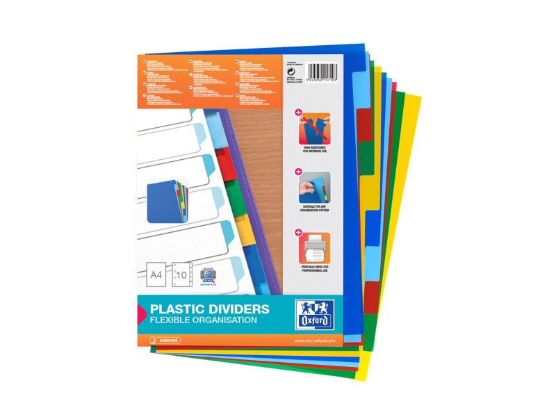 Oxford Intercalaires en plastique, uni, A4+, 12 touches
