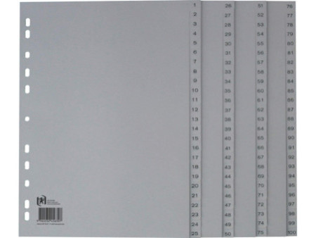 Oxford Intercalaire en plastique 1-100, A4, 100 pièces, gris
