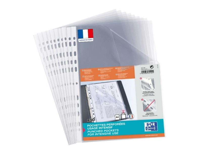 Oxford Pochette perforée Standard, A4, PP, transparent