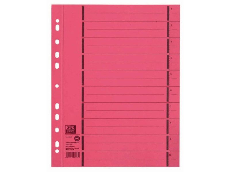Oxford Intercalaire avec perforation, A4 extra large, rouge