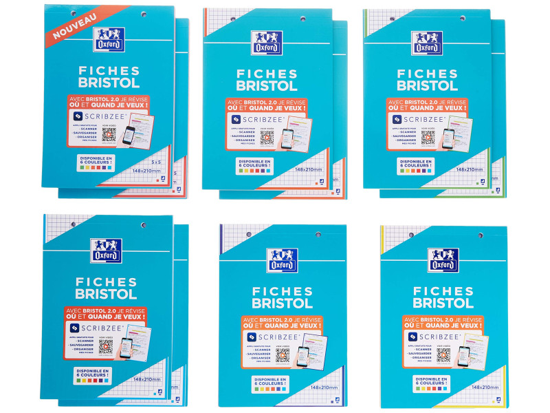 Oxford Bloc de fiches bristol, A5, blanc avec cadre coloré