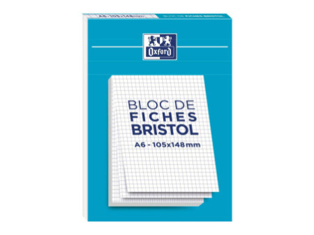 Oxford Bloc de fiches bristol, A6, quadrillé, blanc