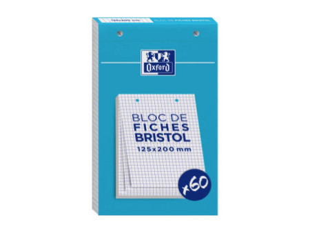 Oxford Bloc de fiches bristol, 125 x 200 mm, quadrillé,blanc