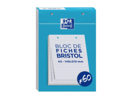 Oxford Bloc de fiches bristol, A5, quadrillé, blanc