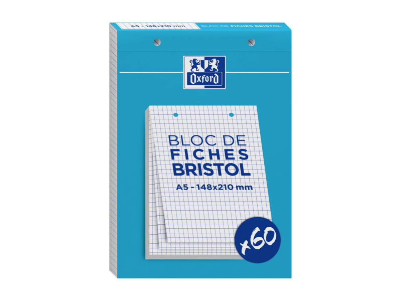 Oxford Bloc de fiches bristol, A5, quadrillé, blanc