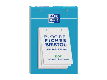 Oxford Bloc de fiches bristol, A5, DOT pointillé, blanc