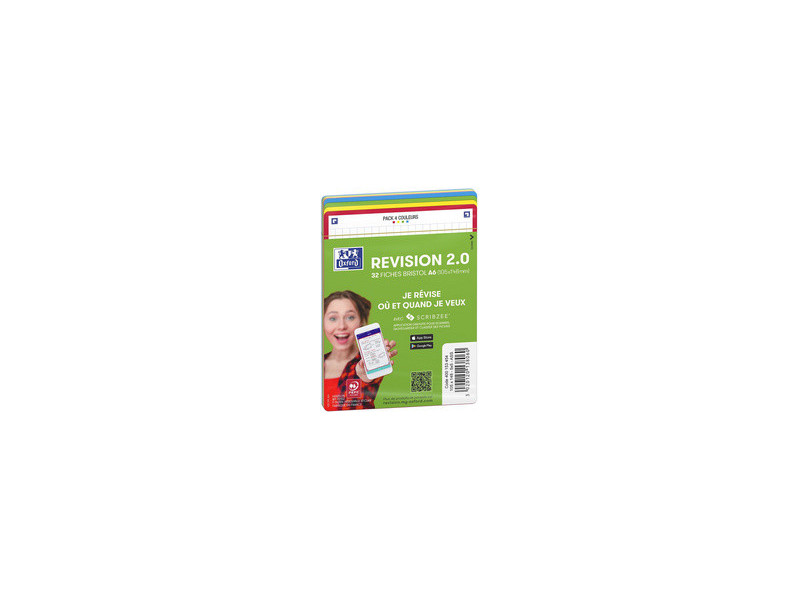 Oxford Fiches bristol REVISION 2.0, A6, bord de couleur