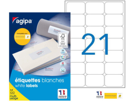 agipa Etiquette universelle, 63,5 x 38,1 mm, blanc