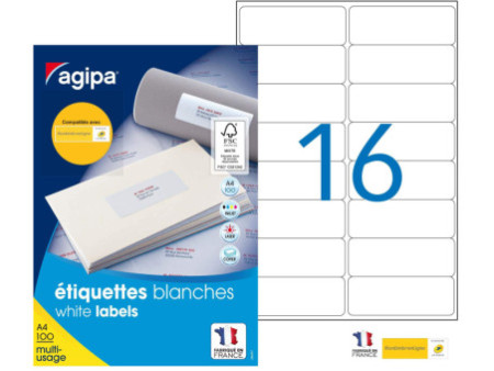 agipa Etiquette universelle, 99,1 x 33,9 mm, blanc