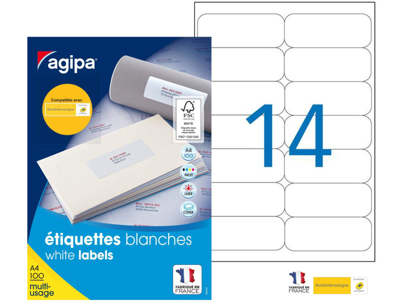 agipa Etiquette universelle, 99,1 x 38,1 mm, blanc