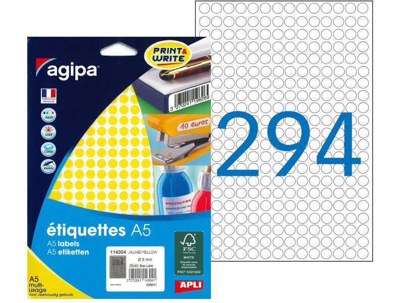 agipa Pastille de couleur, diamètre: 8 mm, rond, jaune