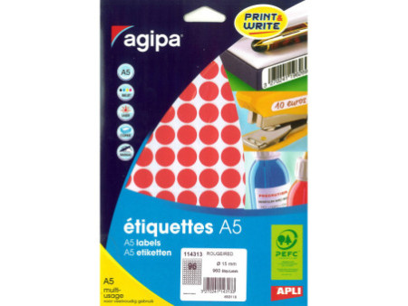 agipa Pastille de couleur, diamètre: 15 mm, rond, rouge