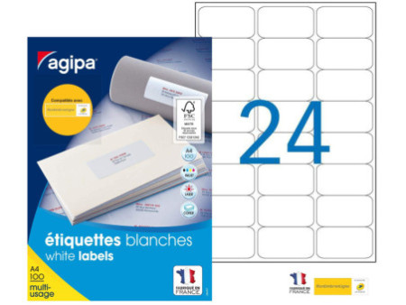 agipa Etiquette universelle, 63,5 x 33,9 mm, blanc