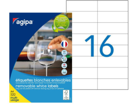 agipa Etiquette universelle, 105 x 37 mm, blanc
