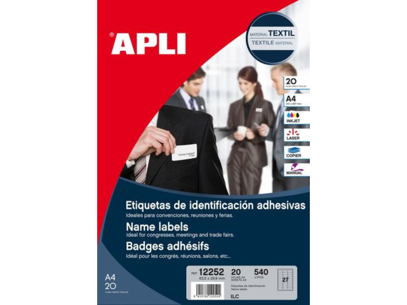 APLI Badges adhésifs, en papier structuré, blanc