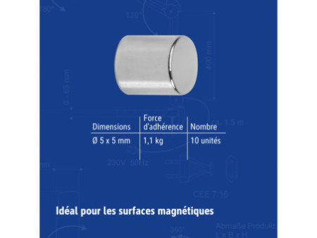 MAUL Aimant néodyme en forme de pastille, 5 mm, argent