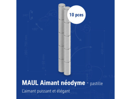 MAUL Aimant néodyme en forme de pastille, 5 mm, argent