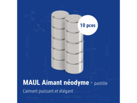 MAUL Aimant néodyme en forme de pastille, 8 mm, argent