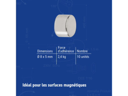 MAUL Aimant néodyme en forme de pastille, 8 mm, argent